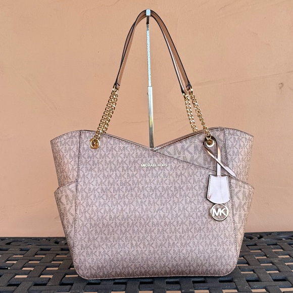 Michael Kors Jet Set Travel Large Chain Shoulder Tote Bag + Wallet MK Rose Gold - Picture 5 of 13
